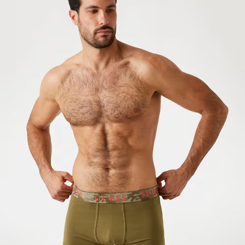 Guess 3 Pack Cotton Stretch Trunks - Orange, Olive & Black