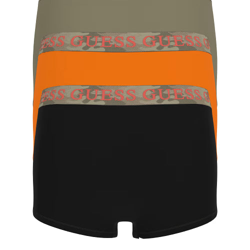 Guess 3 Pack Cotton Stretch Trunks - Orange, Olive & Black
