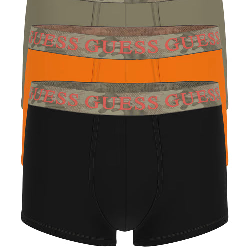 Guess 3 Pack Cotton Stretch Trunks - Orange, Olive & Black