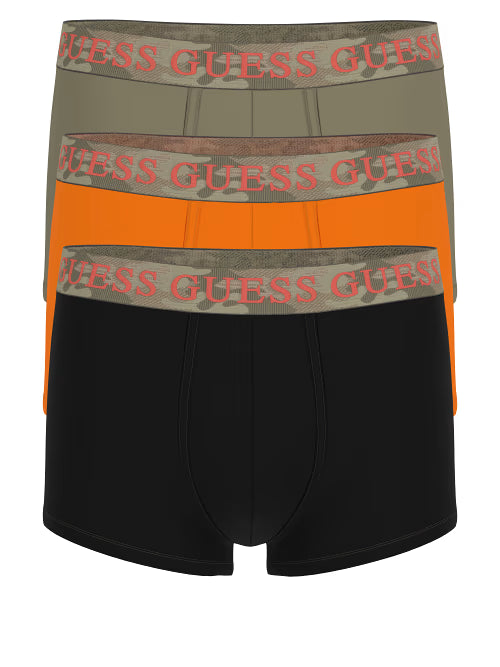 Guess 3 Pack Cotton Stretch Trunks - Orange, Olive & Black