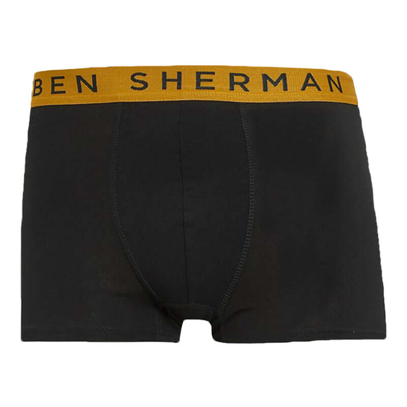 Ben Sherman Men’s Mark 5 Pack Boxer Shorts – Black Trunks with Coloured Waistbands