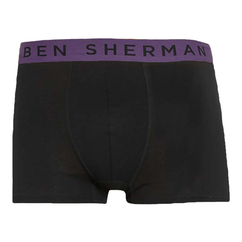 Ben Sherman Men’s Mark 5 Pack Boxer Shorts – Black Trunks with Coloured Waistbands