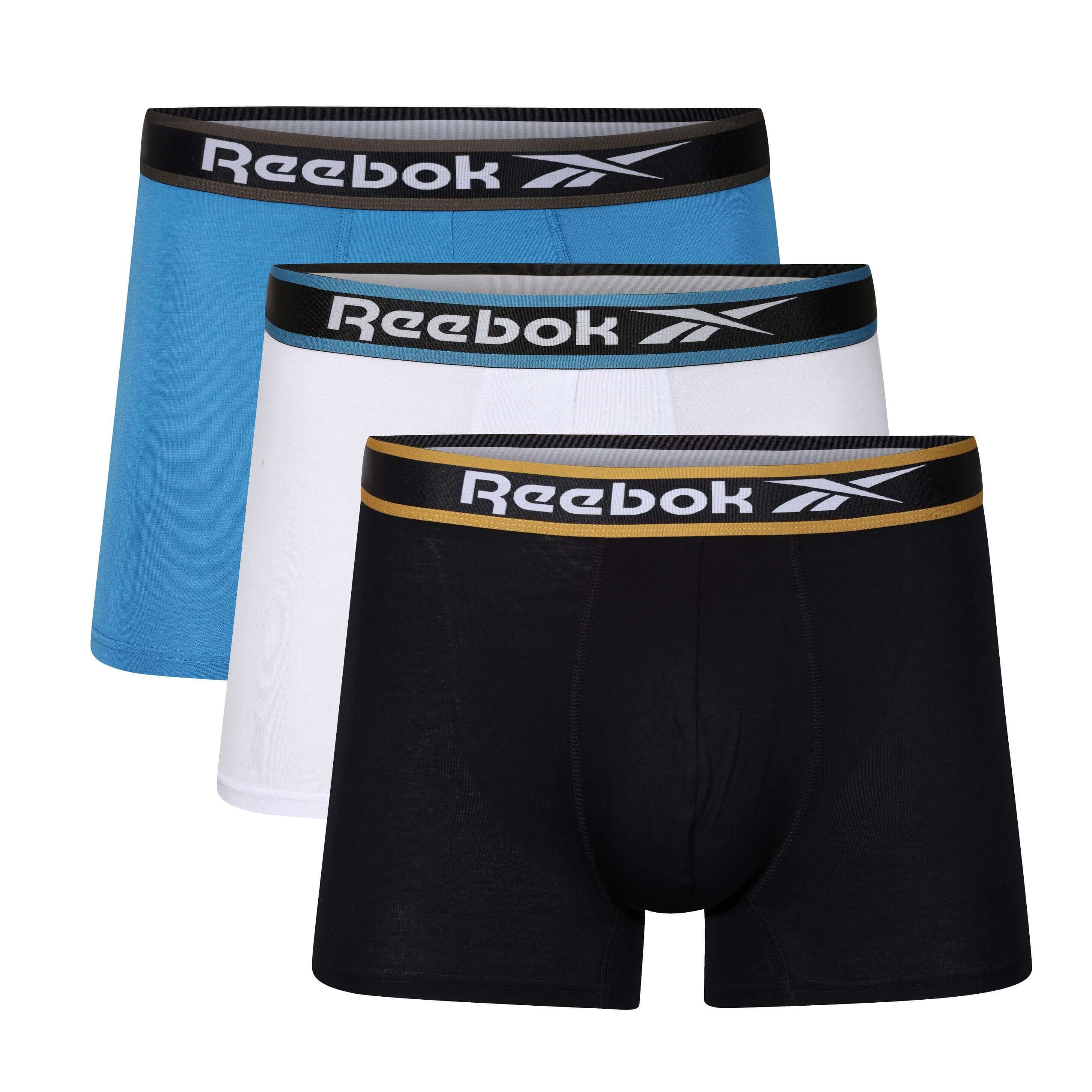 Reebok Mens Bamboo 3 Pack Balen Trunks - Black/White/Blue Slate