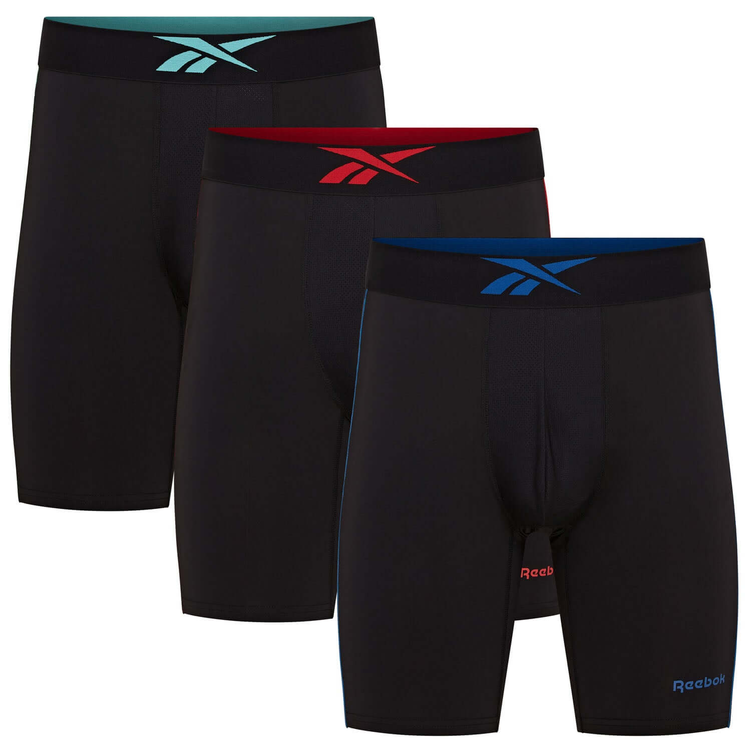 Reebok Placer Mens Performance 3 Pack Long Sports Trunks - Black