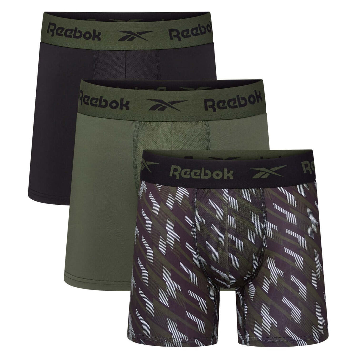 Reebok Nikhill 3 pack trunks - Black/Grit Green Print/Grit Green