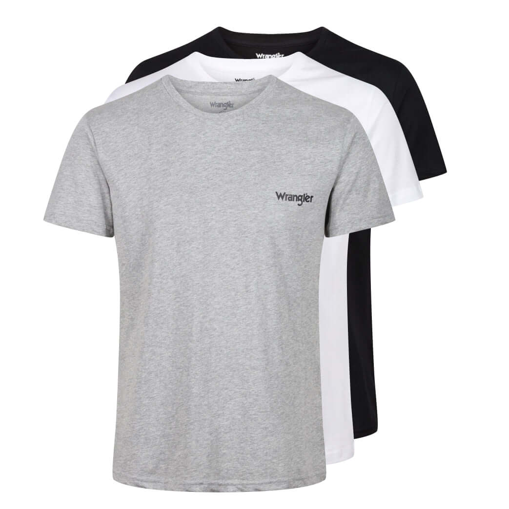 Wrangler Men’s Crew Neck T-Shirts 3 Pack – Black, Grey Marl & White