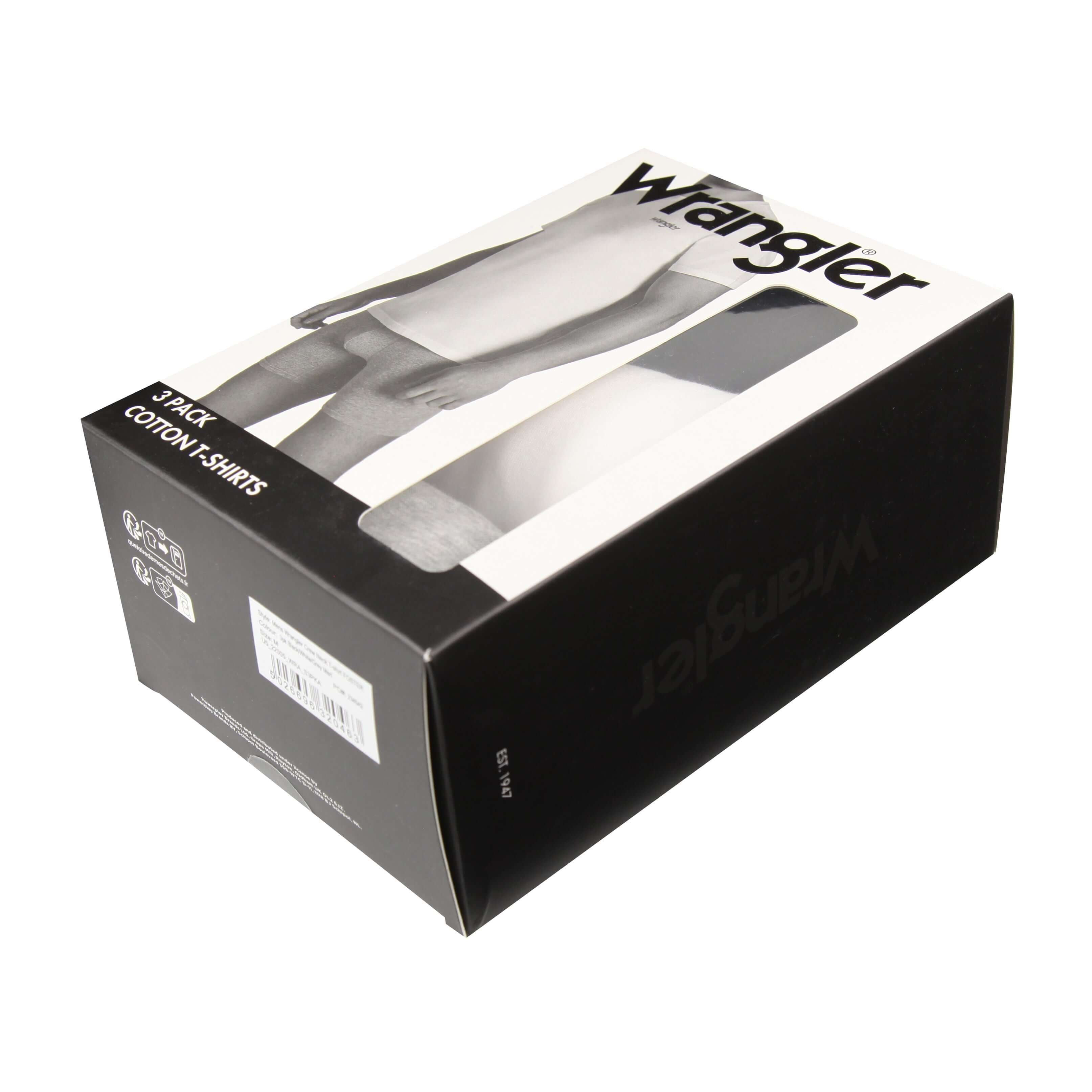 Wrangler Men’s Crew Neck T-Shirts 3 Pack – Black, Grey Marl & White