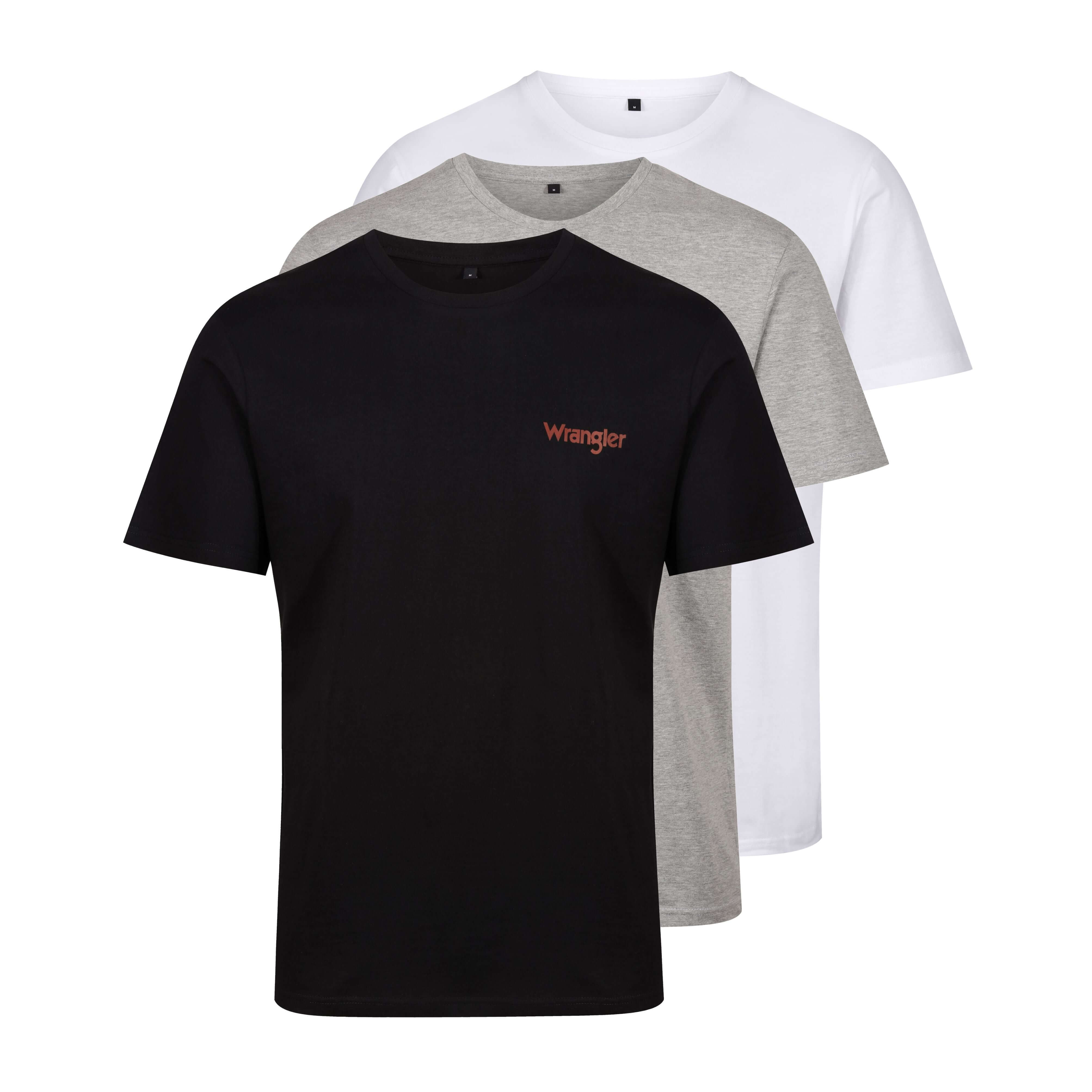 Wrangler Men’s Crew Neck T-Shirts 3 Pack – Black, Grey Marl & White