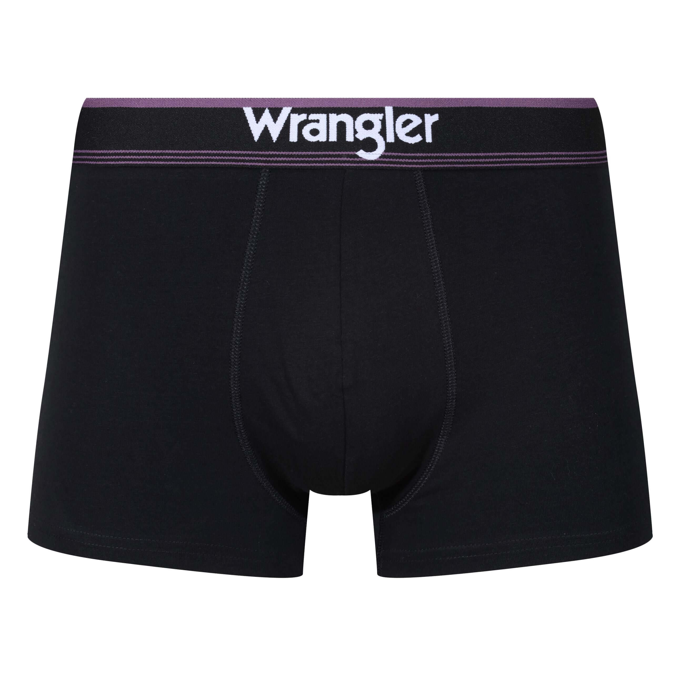 Wrangler 3 Pack Cotton Stretch Trunks - Black (White/Berry/Blue Waistbands)