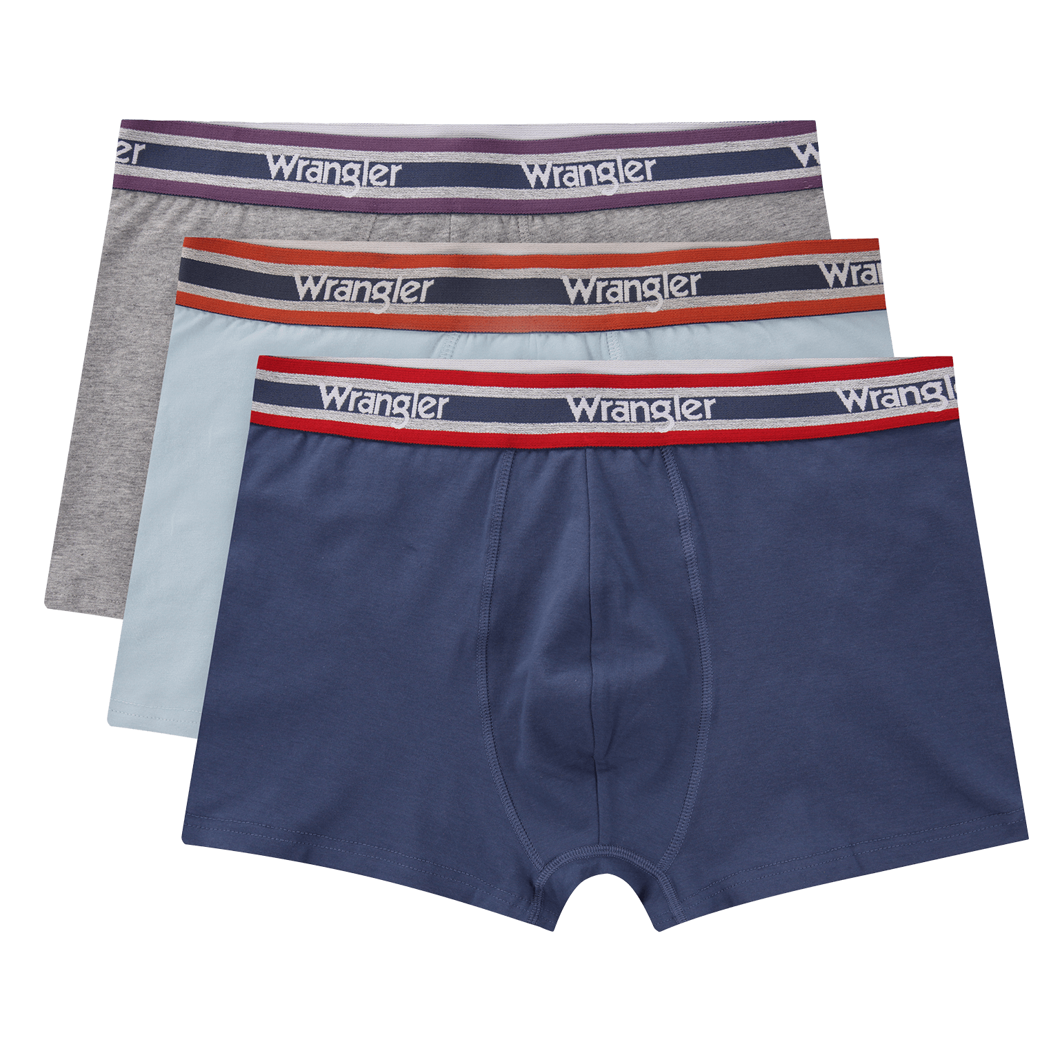 Wrangler 3 Pack Cotton Stretch Trunks - Grey Marl/Dark Denim/Dream Blue