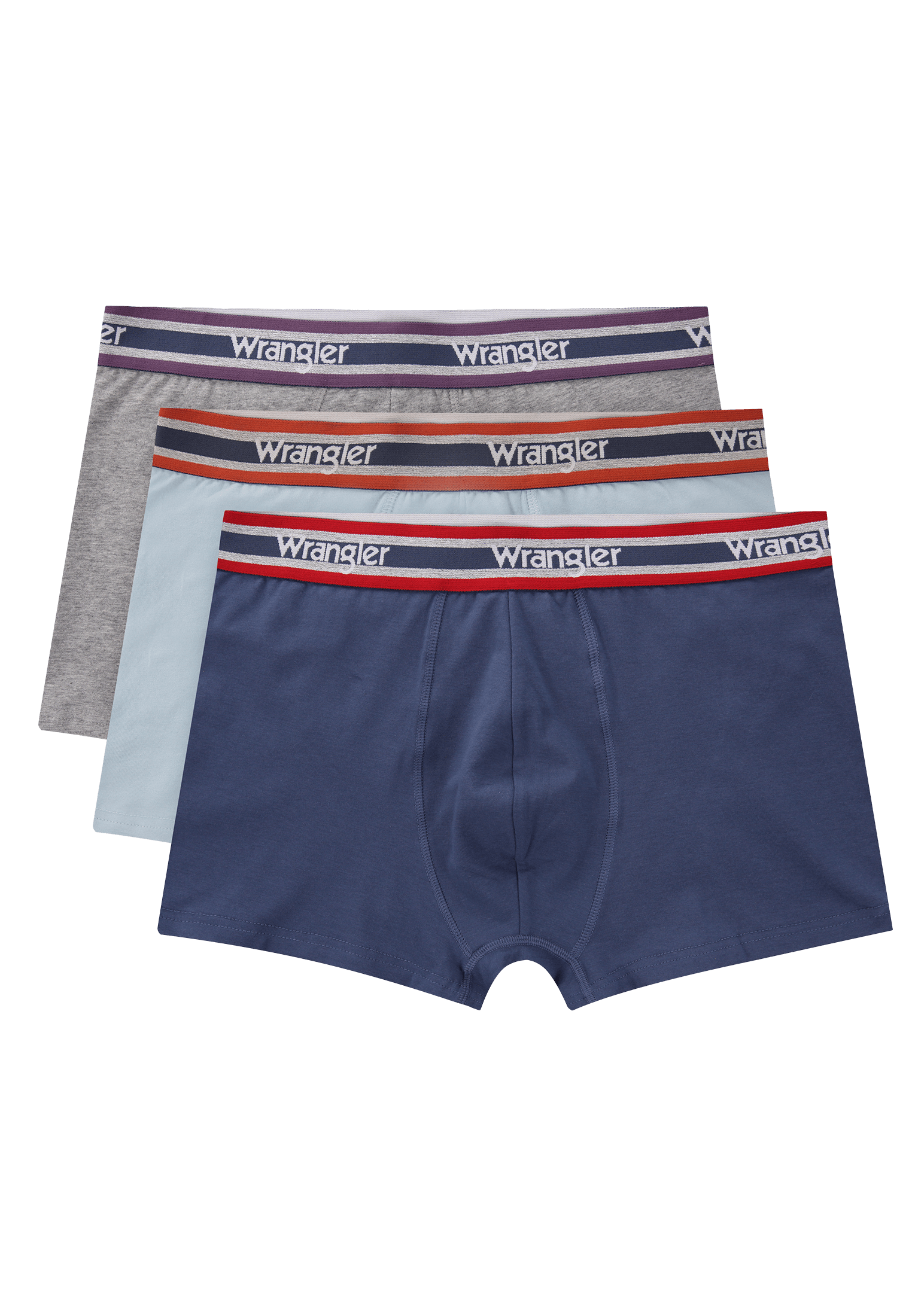 Wrangler 3 Pack Cotton Stretch Trunks - Grey Marl/Dark Denim/Dream Blue