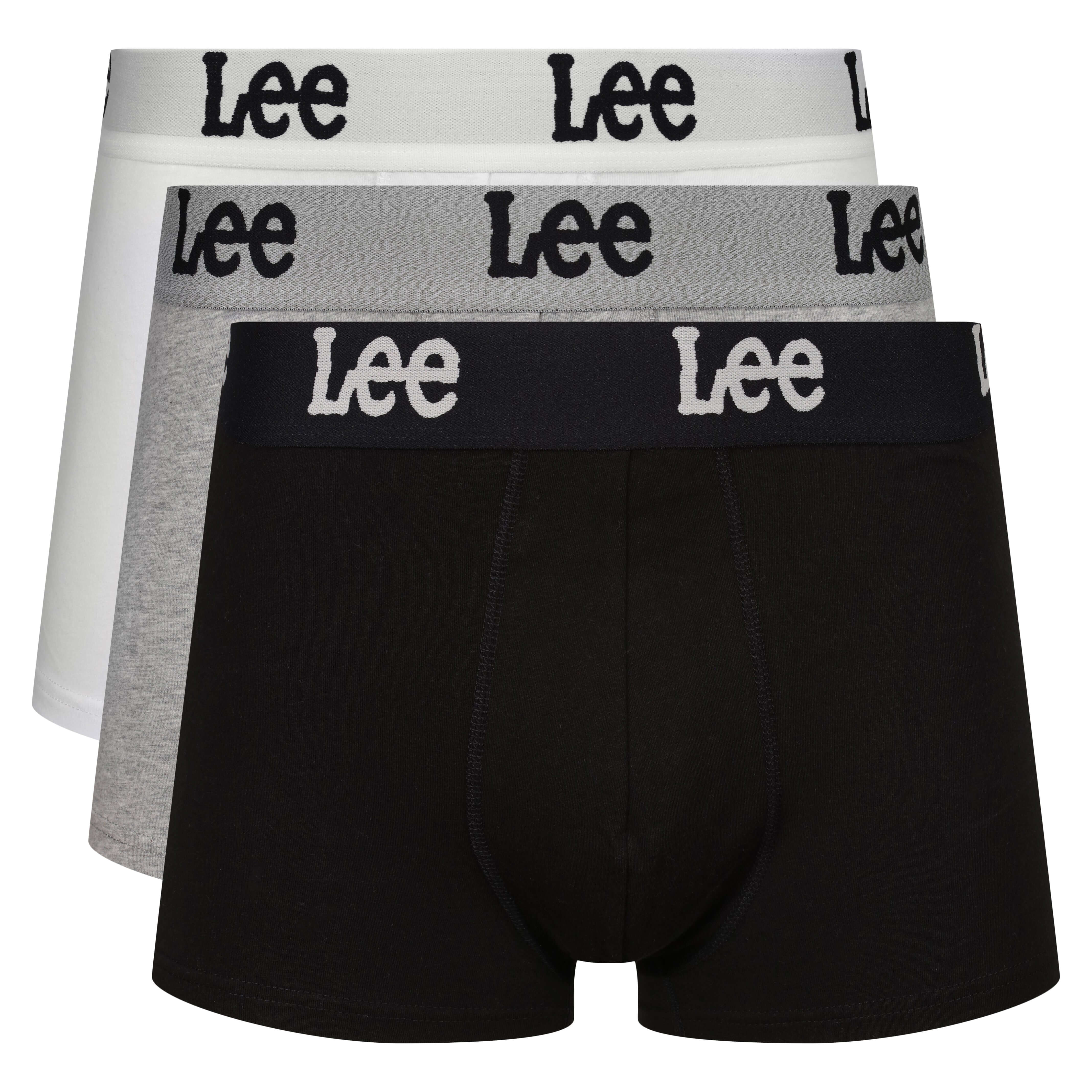 Lee Men’s 3 Pack Cotton Stretch Trunks – Gannon Black, Grey & White
