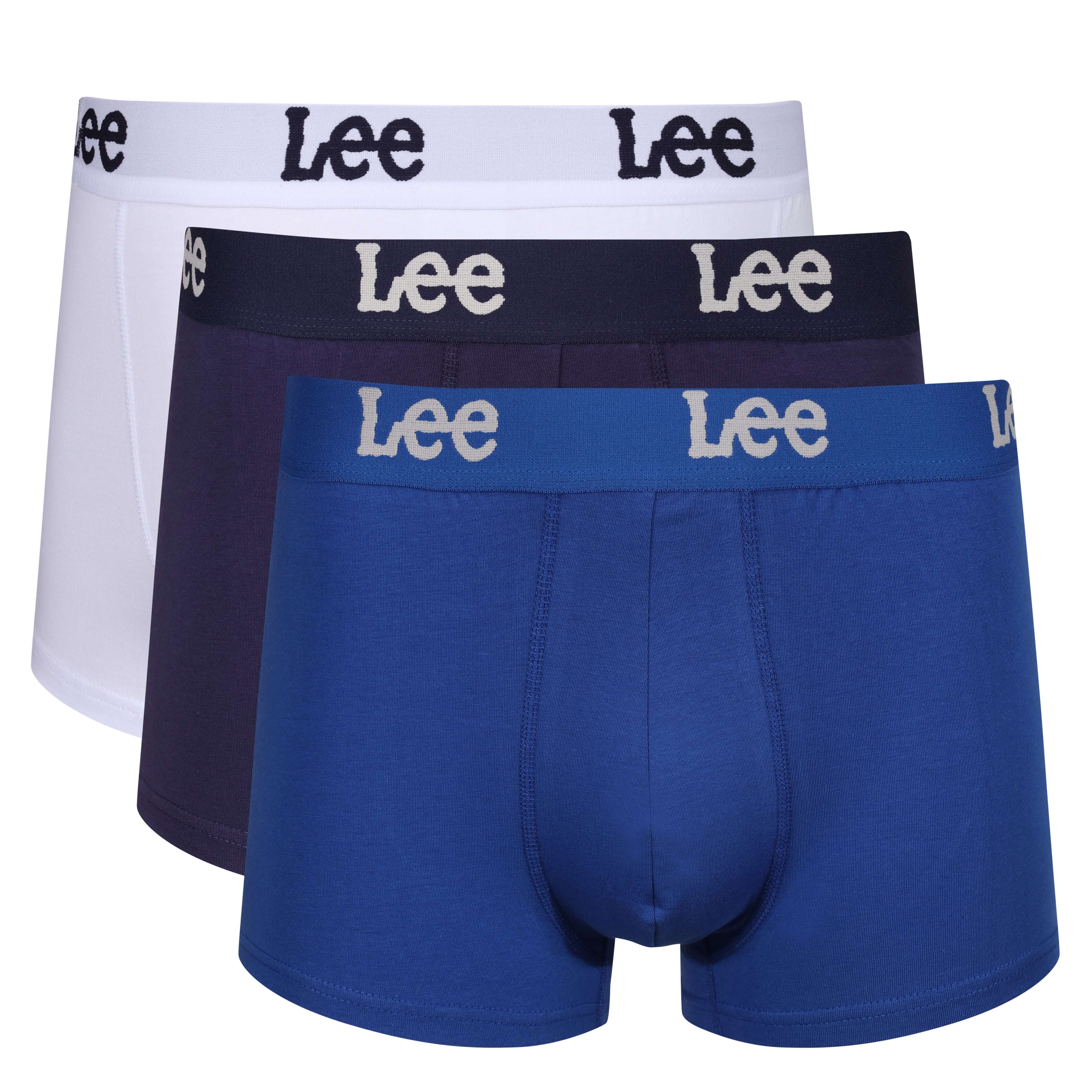 Lee Men’s 3 Pack Cotton Stretch Trunks – Gannon Navy, Blue & White