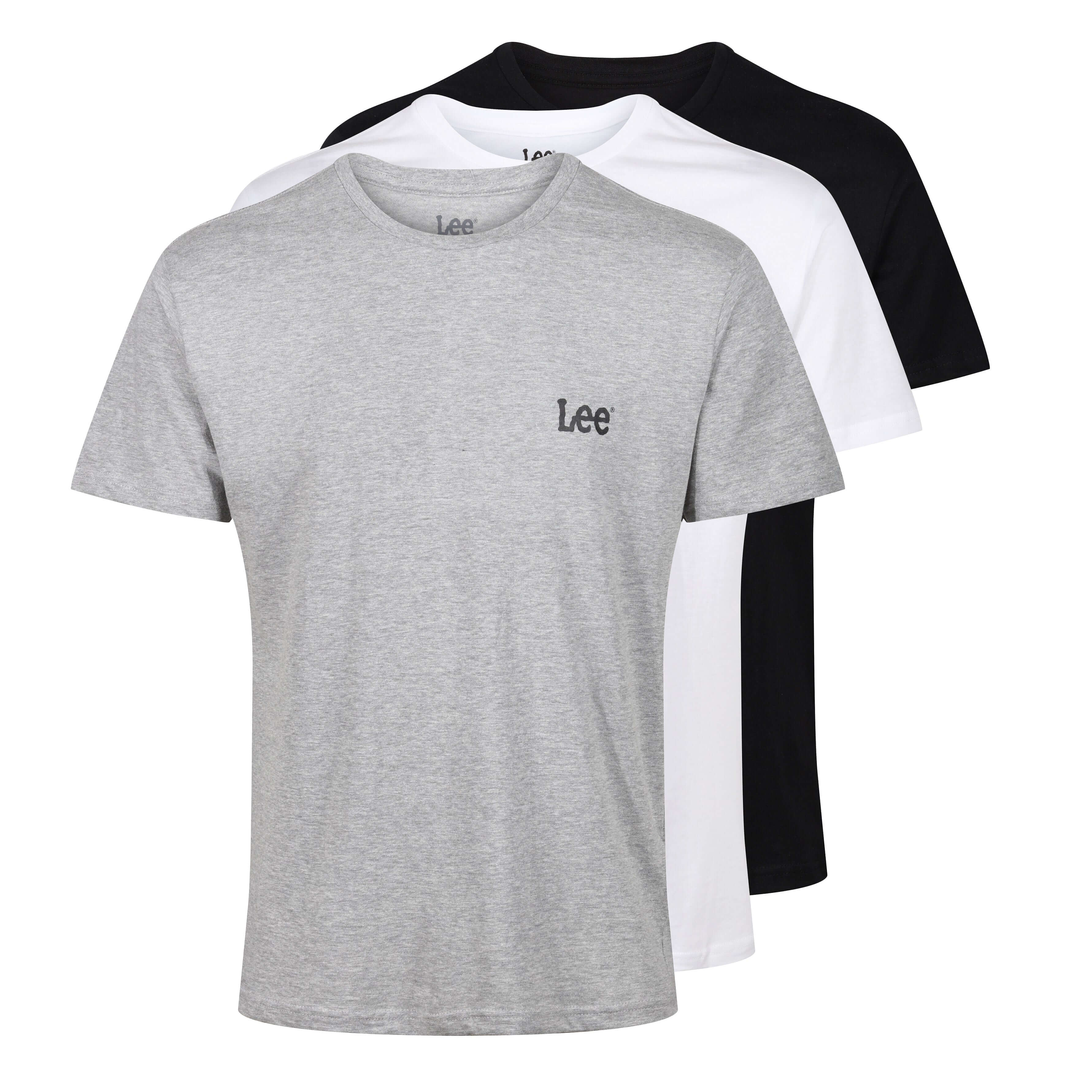 Lee Men’s 3 Pack Crew Neck Arlen T-Shirt – White, Black & Grey - 100% Cotton