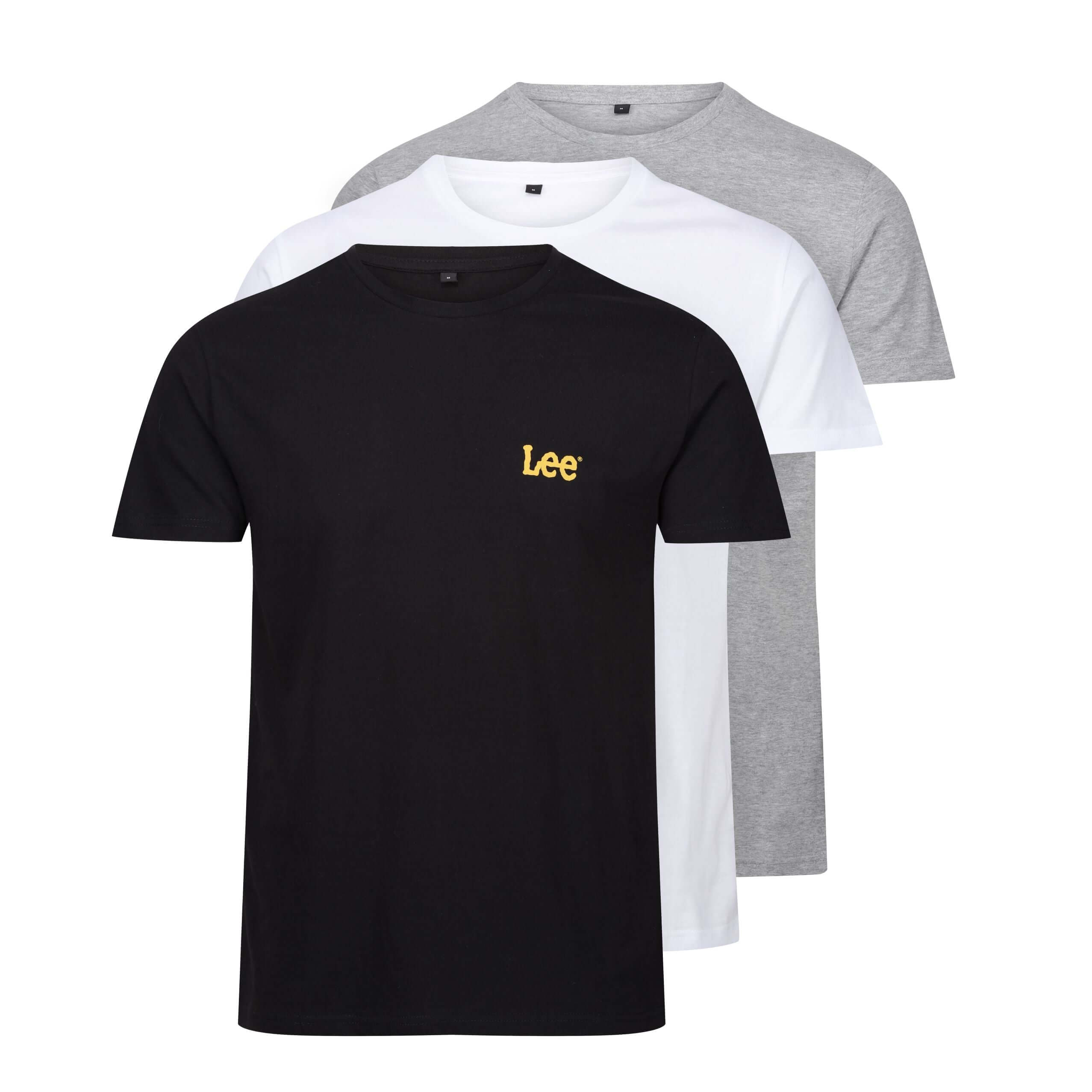 Lee Men’s 3 Pack Crew Neck Larkin T-Shirt – White, Black & Grey - 100% Cotton