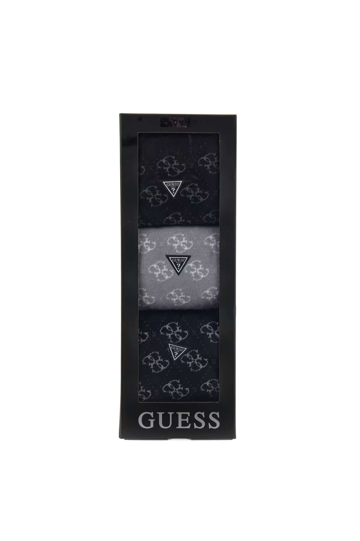 GUESS three-pack jacquard socks in black grey and navy