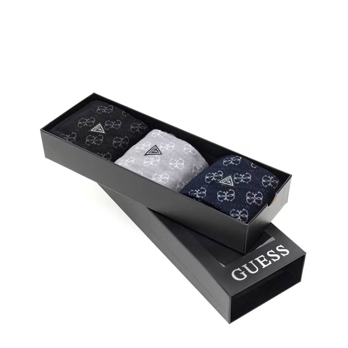 GUESS logo jacquard socks gift box front view