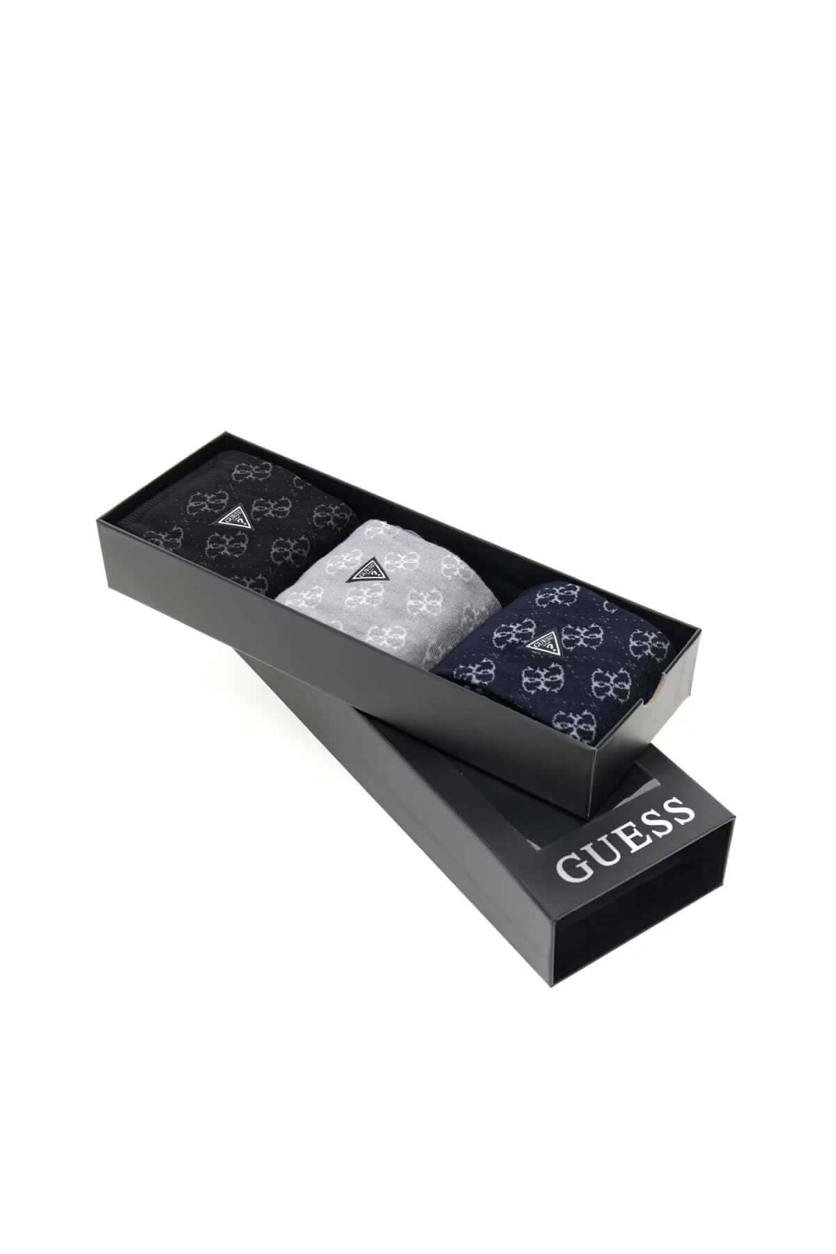 GUESS logo jacquard socks gift box front view