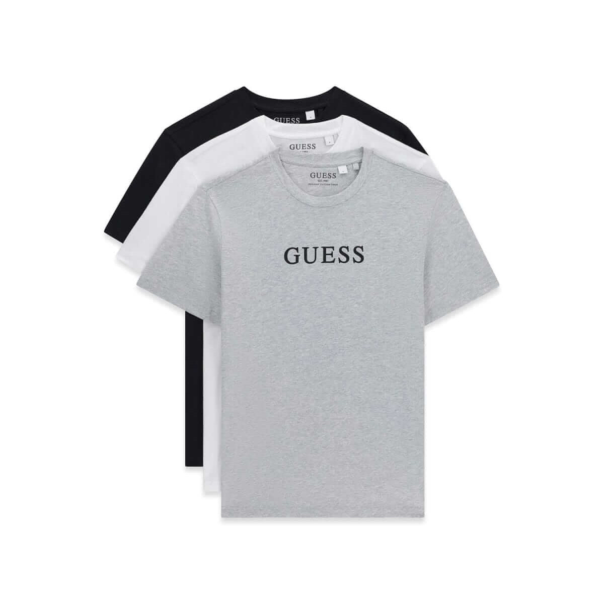 GUESS Men's 3-Pack Crew Neck Logo T-Shirts – Grey / White / Black – image 3