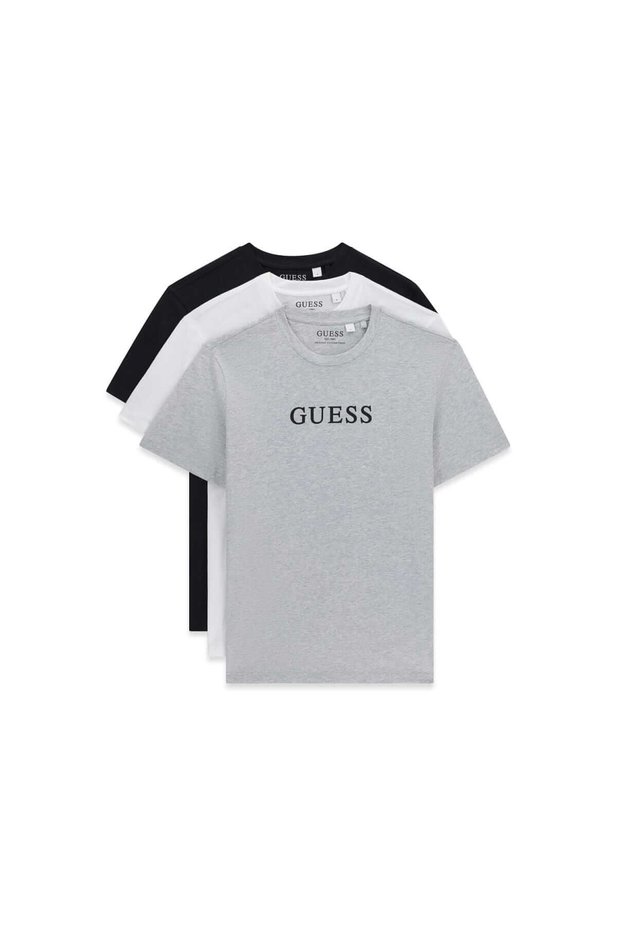 GUESS Men's 3-Pack Crew Neck Logo T-Shirts – Grey / White / Black – image 3