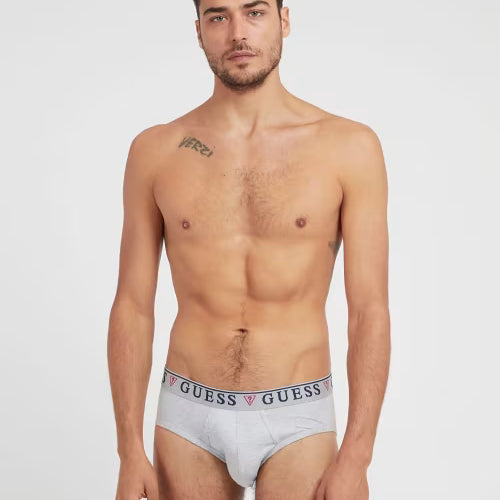 Guess 3 Pack Men's Hip Briefs Stretch Cotton - Black, White & Grey