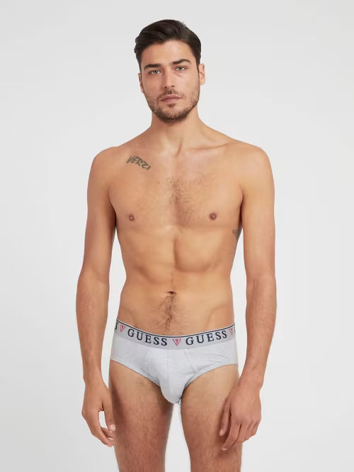 Guess 3 Pack Men's Hip Briefs Stretch Cotton - Black, White & Grey