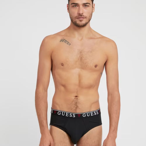 Guess 3 Pack Men's Hip Briefs Stretch Cotton - Black, White & Grey