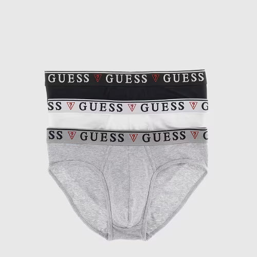 Guess 3 Pack Men's Hip Briefs Stretch Cotton - Black, White & Grey