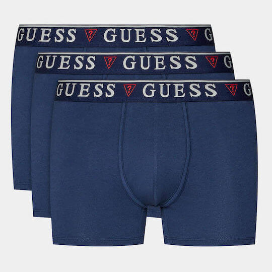 Guess 3 Pack Boxer Trunks Stretch Cotton with Logo Waistband - Gone Wild Blue