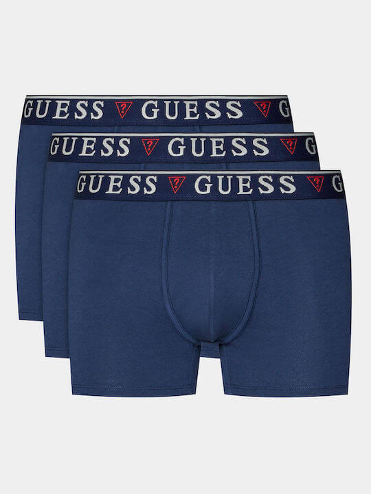 Guess 3 Pack Boxer Trunks Stretch Cotton with Logo Waistband - Gone Wild Blue
