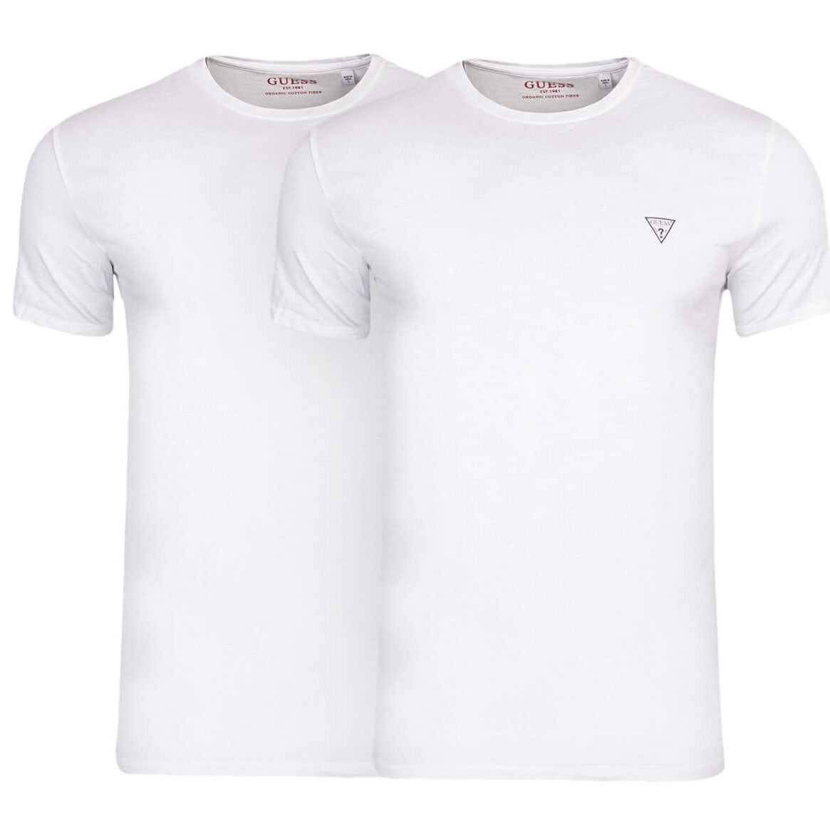 Guess Men’s 2-Pack Caleb Hero T-Shirts – White, Organic Cotton Stretch
