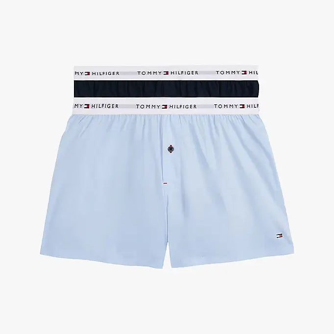 Tommy Hilfiger Men's Woven Boxer Shorts 2-Pack – 100% Cotton in Blue / Desert Sky