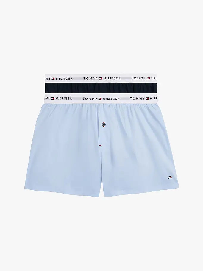 Tommy Hilfiger Men's Woven Boxer Shorts 2-Pack – 100% Cotton in Blue / Desert Sky