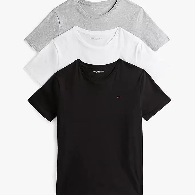 Tommy Hilfiger 3-Pack Signature Embroidery T-Shirts - Black/White/Grey