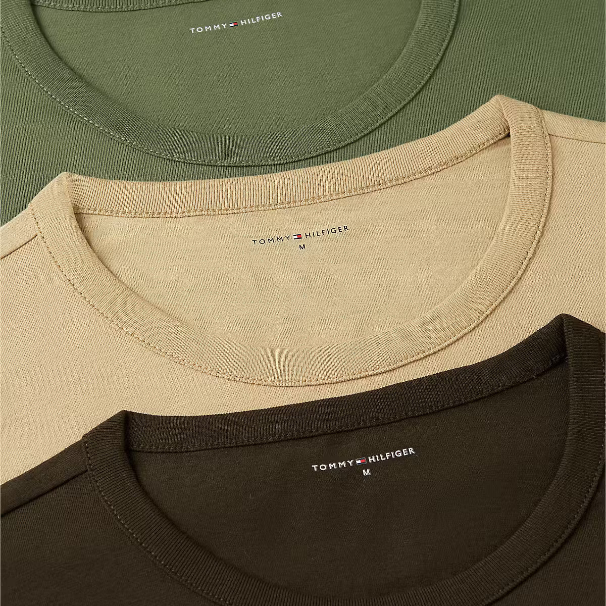 Tommy Hilfiger 3 pack crew neck T-shirts Utility Olive Dark Coffee Dessert