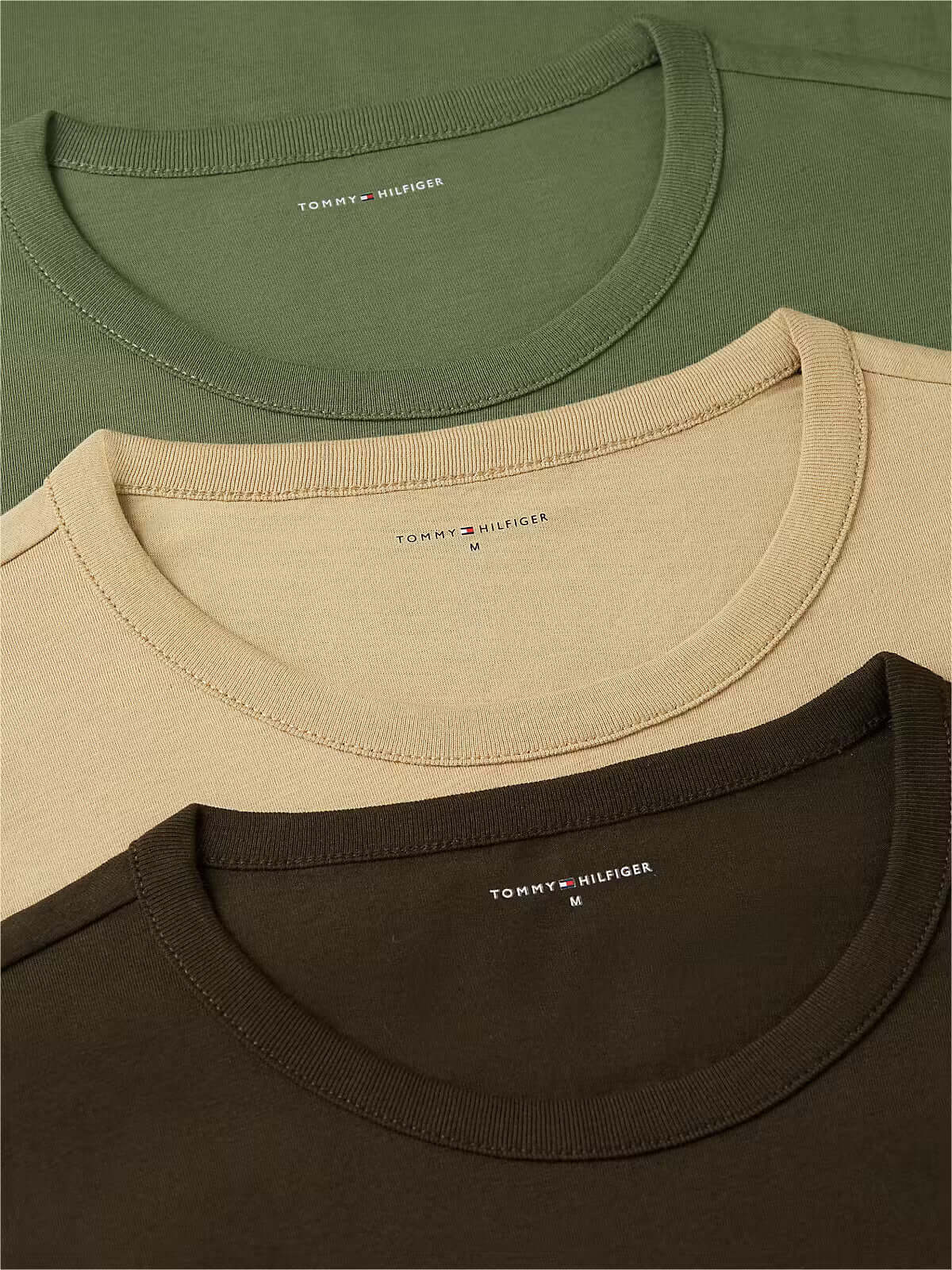 Tommy Hilfiger 3 pack crew neck T-shirts Utility Olive Dark Coffee Dessert