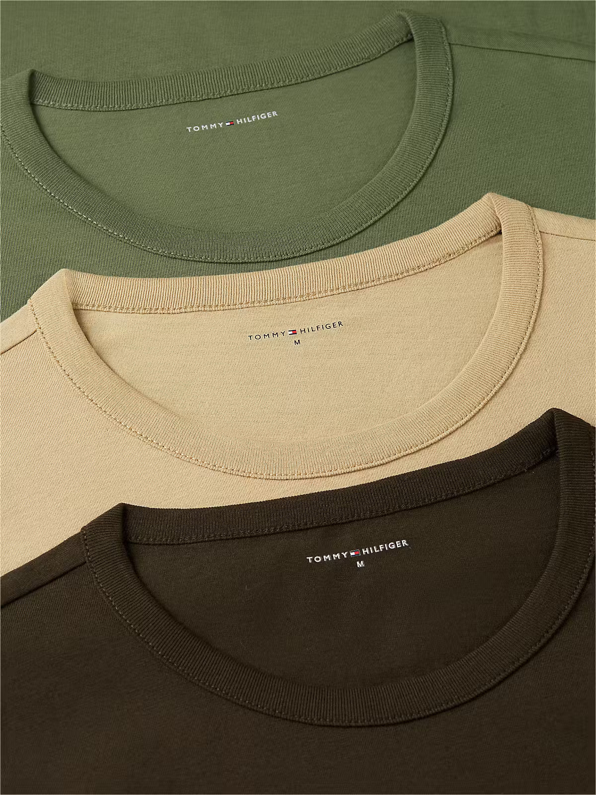 Tommy Hilfiger 3 pack crew neck T-shirts Utility Olive Dark Coffee Dessert
