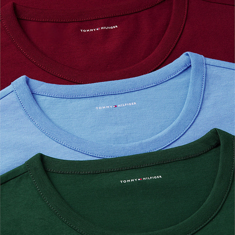 Tommy Hilfiger 3 pack T-shirts collar detail Blue Spell green burgundy