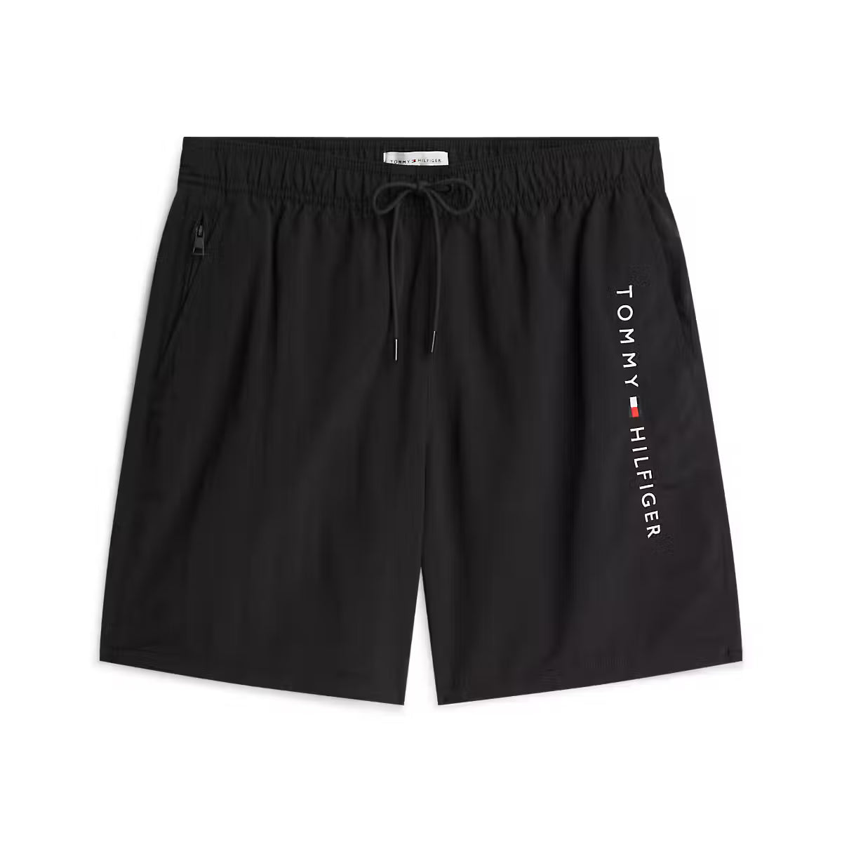 Tommy Hilfiger long drawstring swim shorts black front