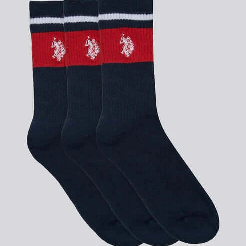 U.S. Polo Assn. 3-Pack Brand Stripe Sports Socks, Black