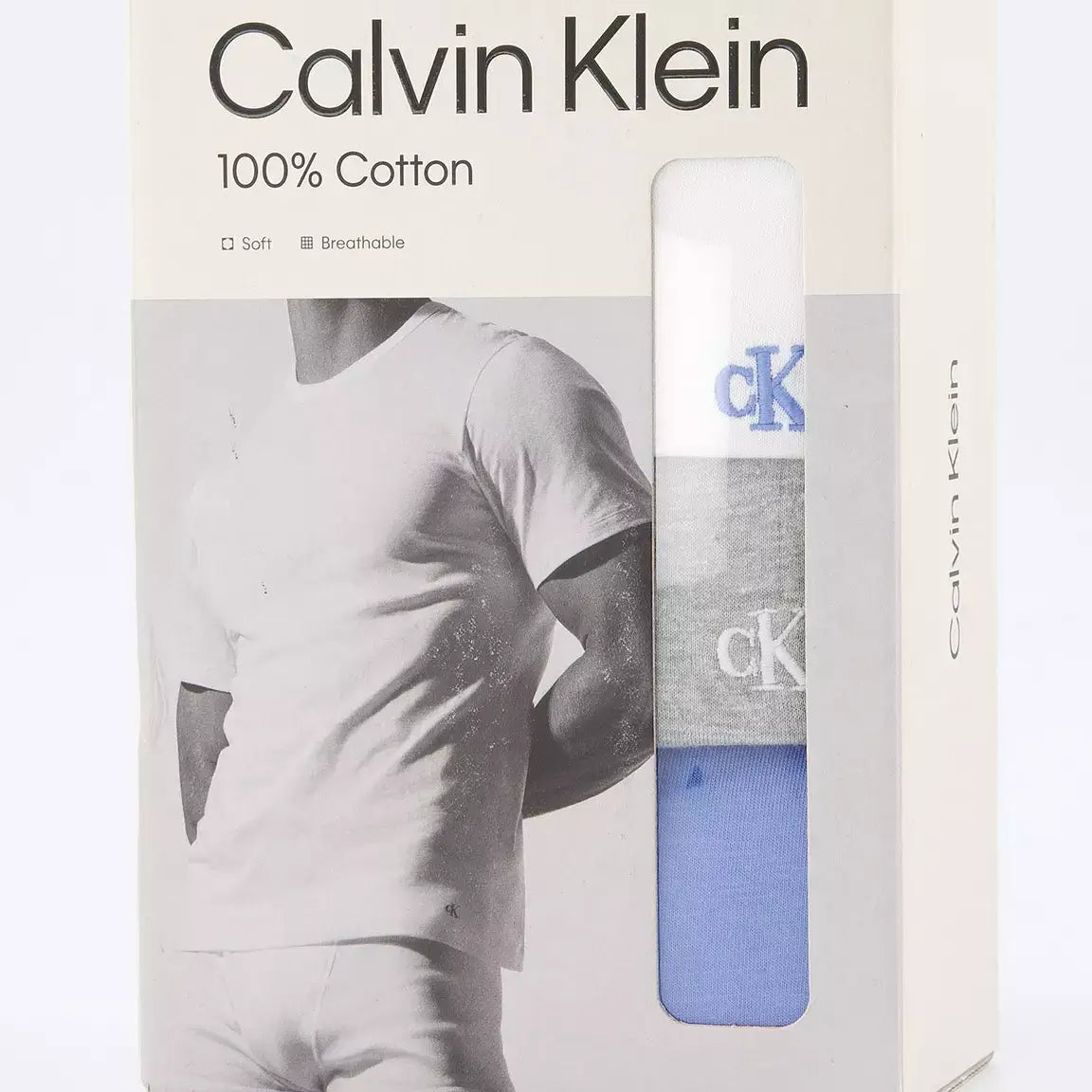 Calvin Klein Loungewear 3 Pack T-Shirts, 100 % Cotton - White/Grey/Blue