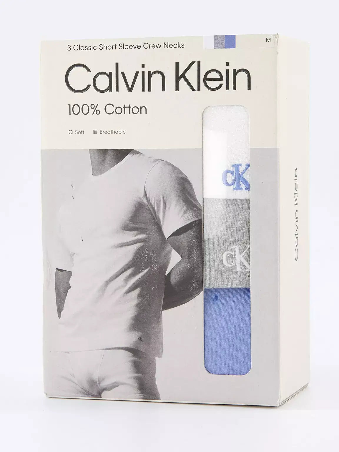 Calvin Klein Loungewear 3 Pack T-Shirts, 100 % Cotton - White/Grey/Blue