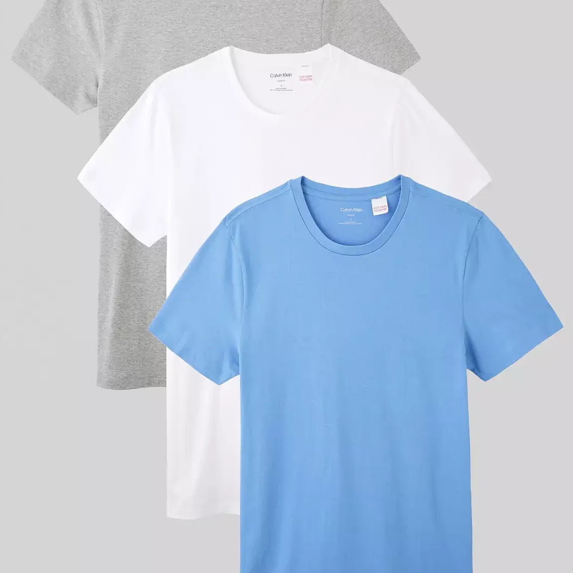 Calvin Klein Loungewear 3 Pack T-Shirts, 100 % Cotton - White/Grey/Blue