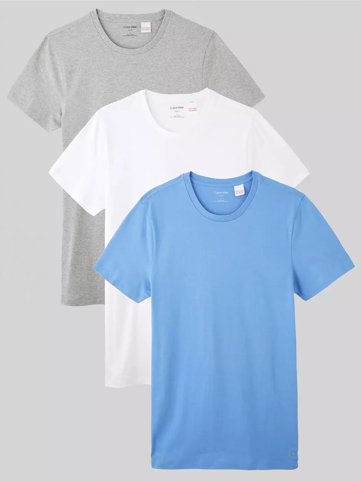 Calvin Klein Loungewear 3 Pack T-Shirts, 100 % Cotton - White/Grey/Blue