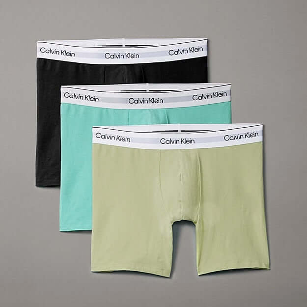 Calvin Klein 3 Pack Boxer Briefs – ICON Cotton Stretch - Black/Beau Blue/Leafy Fun