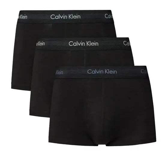 Calvin Klein 3 Pack Low Rise Trunks Cotton Stretch - Black, Coloured Logo
