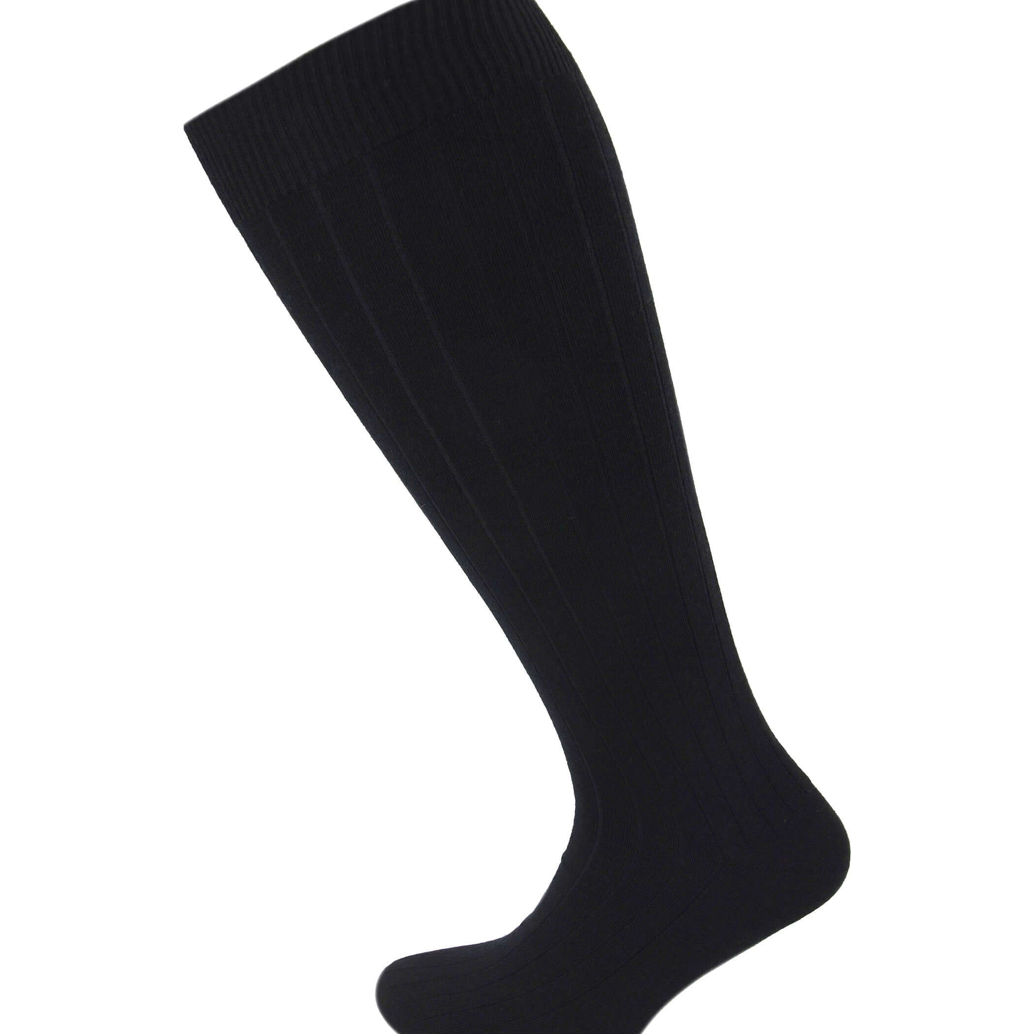 Viyella Mens Knee High Wool Ribbed Sock With Hand Linked Toe - Black