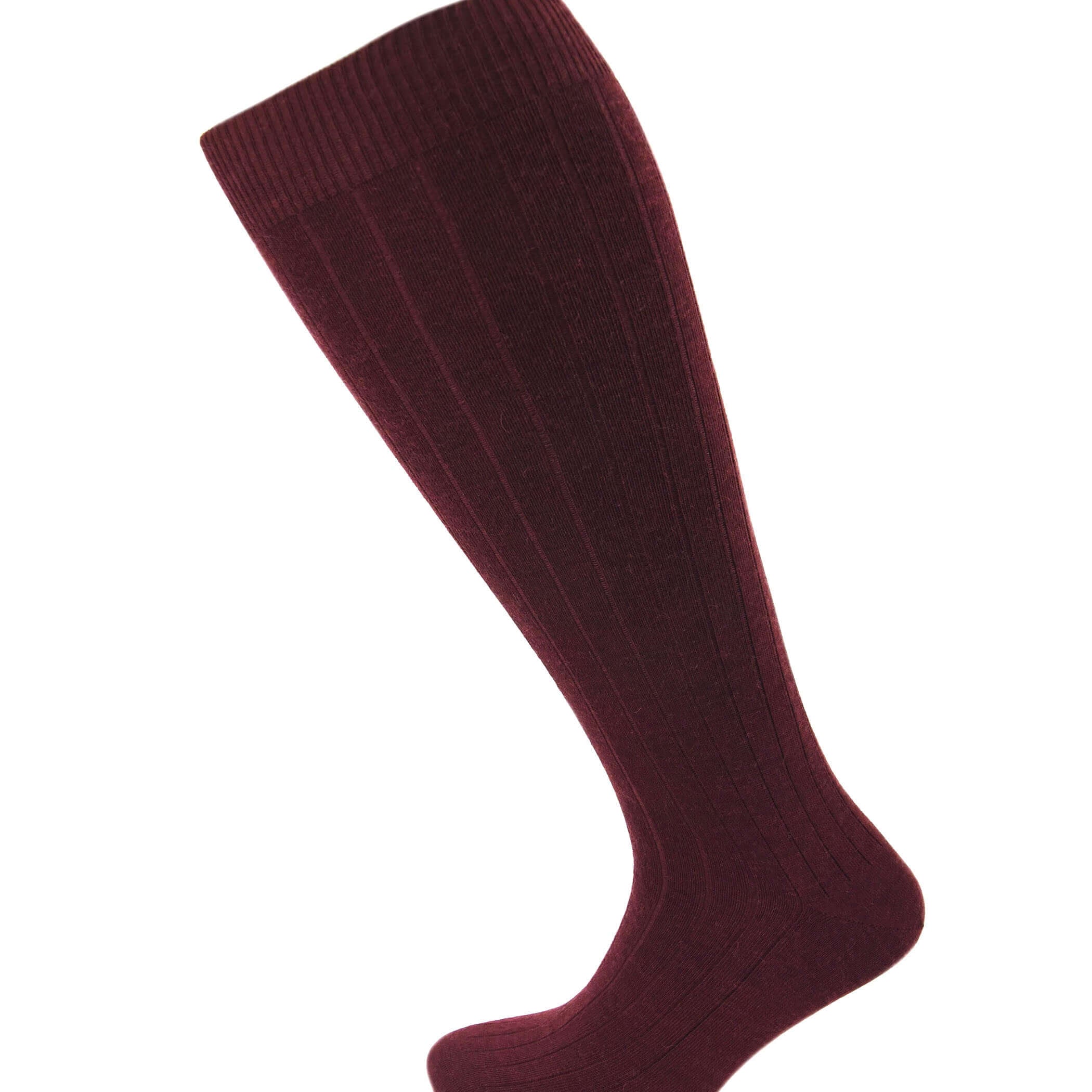 Viyella Mens Knee High Wool Ribbed Sock With Hand Linked Toe - Mulberry