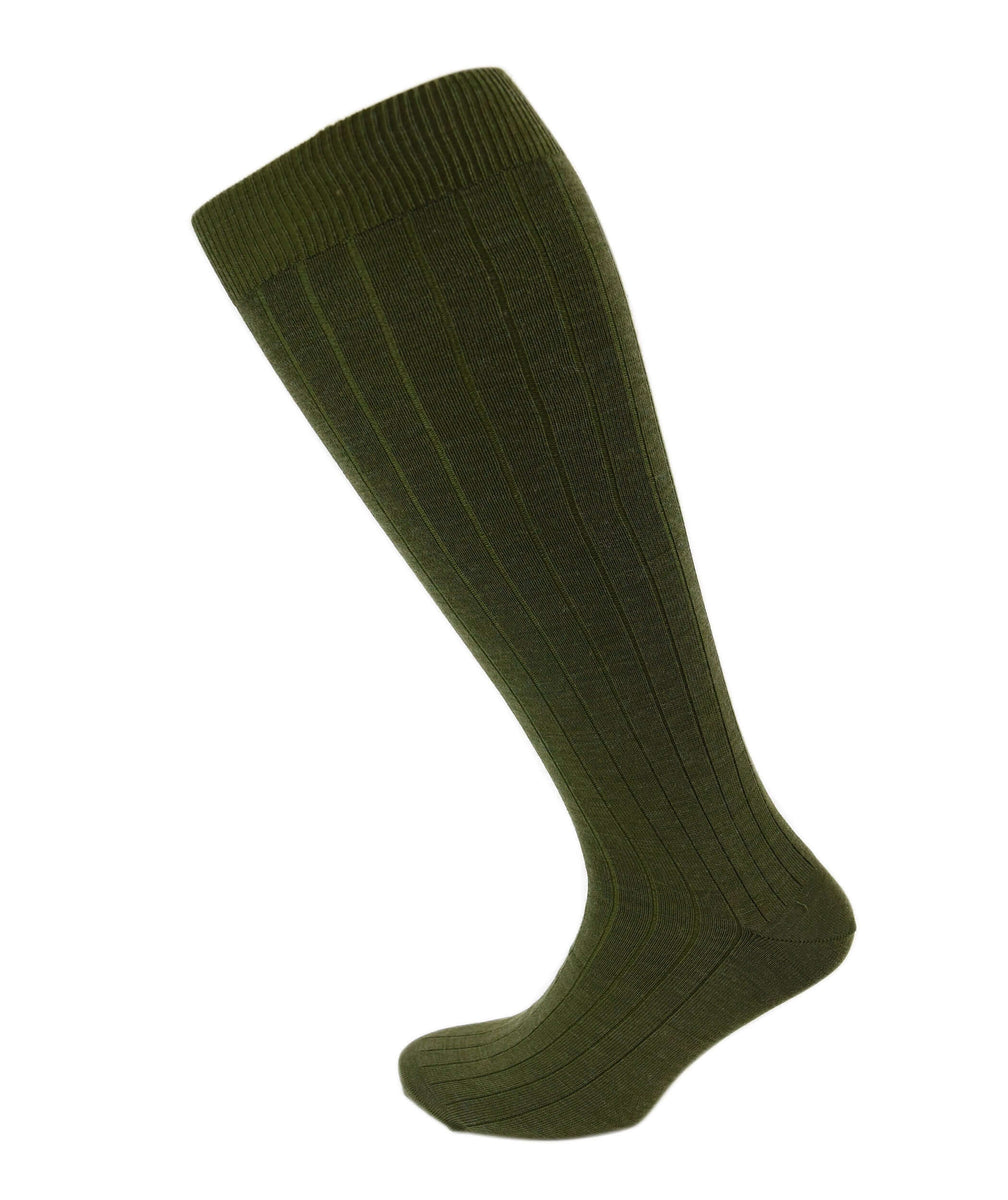 Viyella Mens Knee High Wool Ribbed Sock With Hand Linked Toe Lovat
