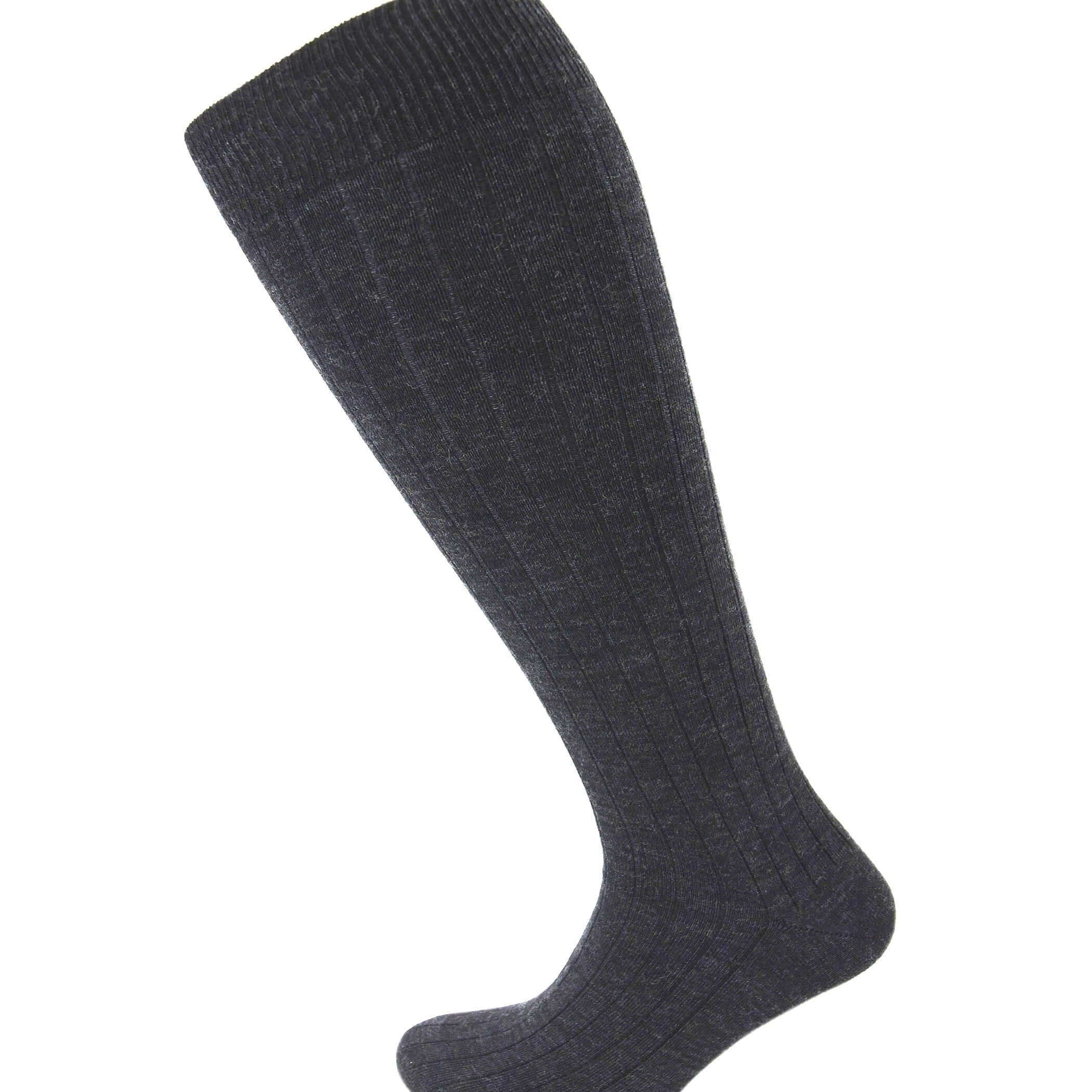 Viyella Mens Knee High Wool Ribbed Sock With Hand Linked Toe - City Grey